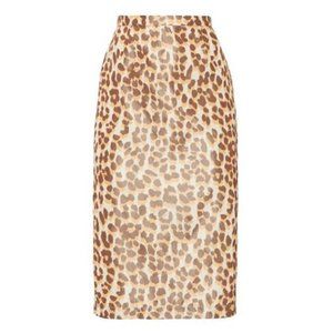 ROCHAS Yellow & Brown Leopard Print Silk Fitted Pencil Skirt Size 44